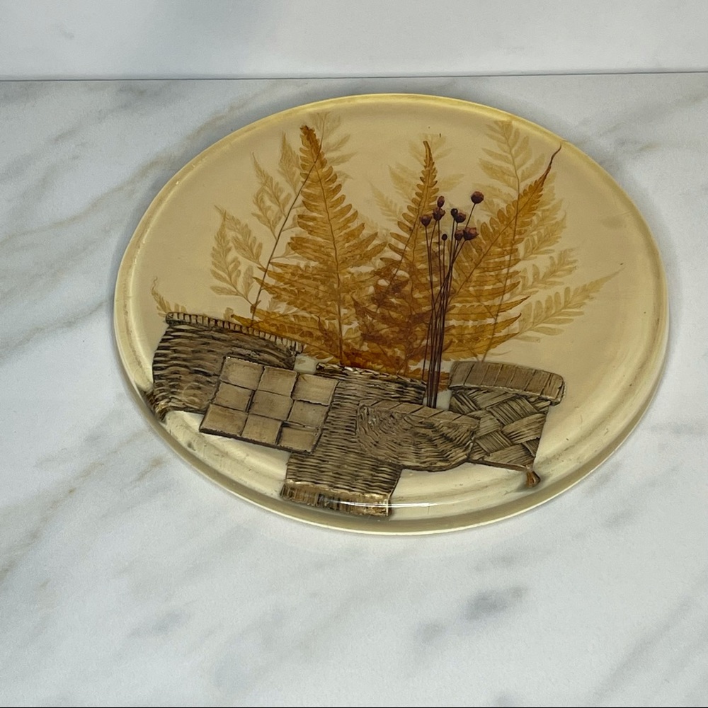 Vintage 70s Lucite Acrylic Trivet Hot Pad with Leaf Art Boho Nature Inspired - Picture 5 of 8